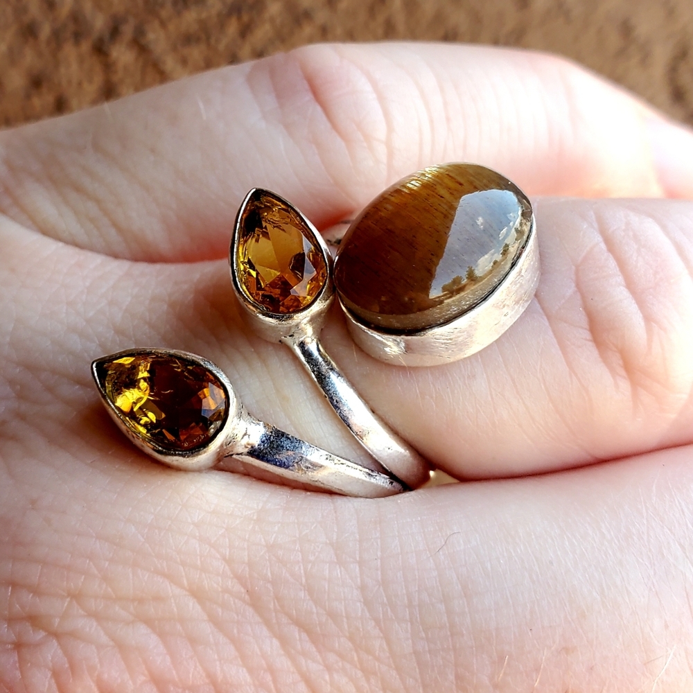 New Silver Sheen Obsidian & Citrine Open Cuff 925 Silver Ring. - Picture 6 of 16